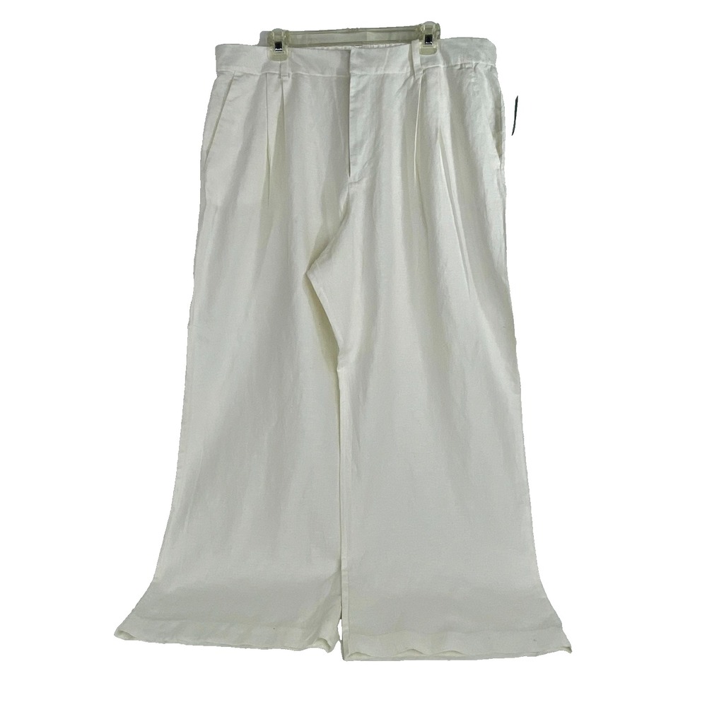 NEW Gap Linen Blend Pants Womens 20 Hi Rise Wide Legs Belt Loops Ivory $90 Orig.